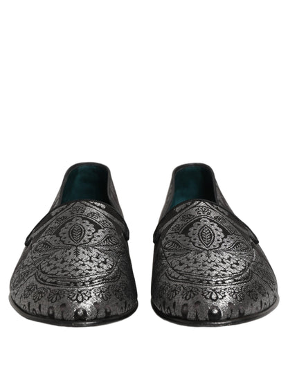 Zapatos Mocasines sin Cordones de Piel Jacquard Plateados Dolce & Gabbana