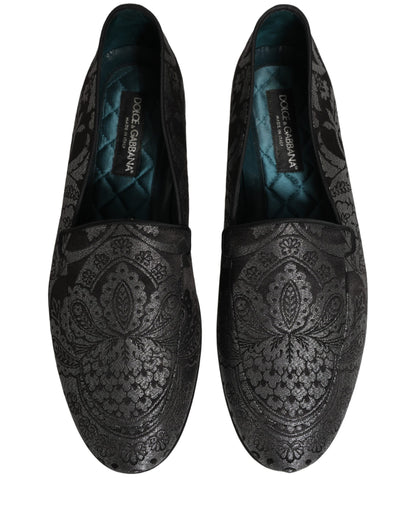 Zapatos Mocasines sin Cordones de Piel Jacquard Plateados Dolce & Gabbana