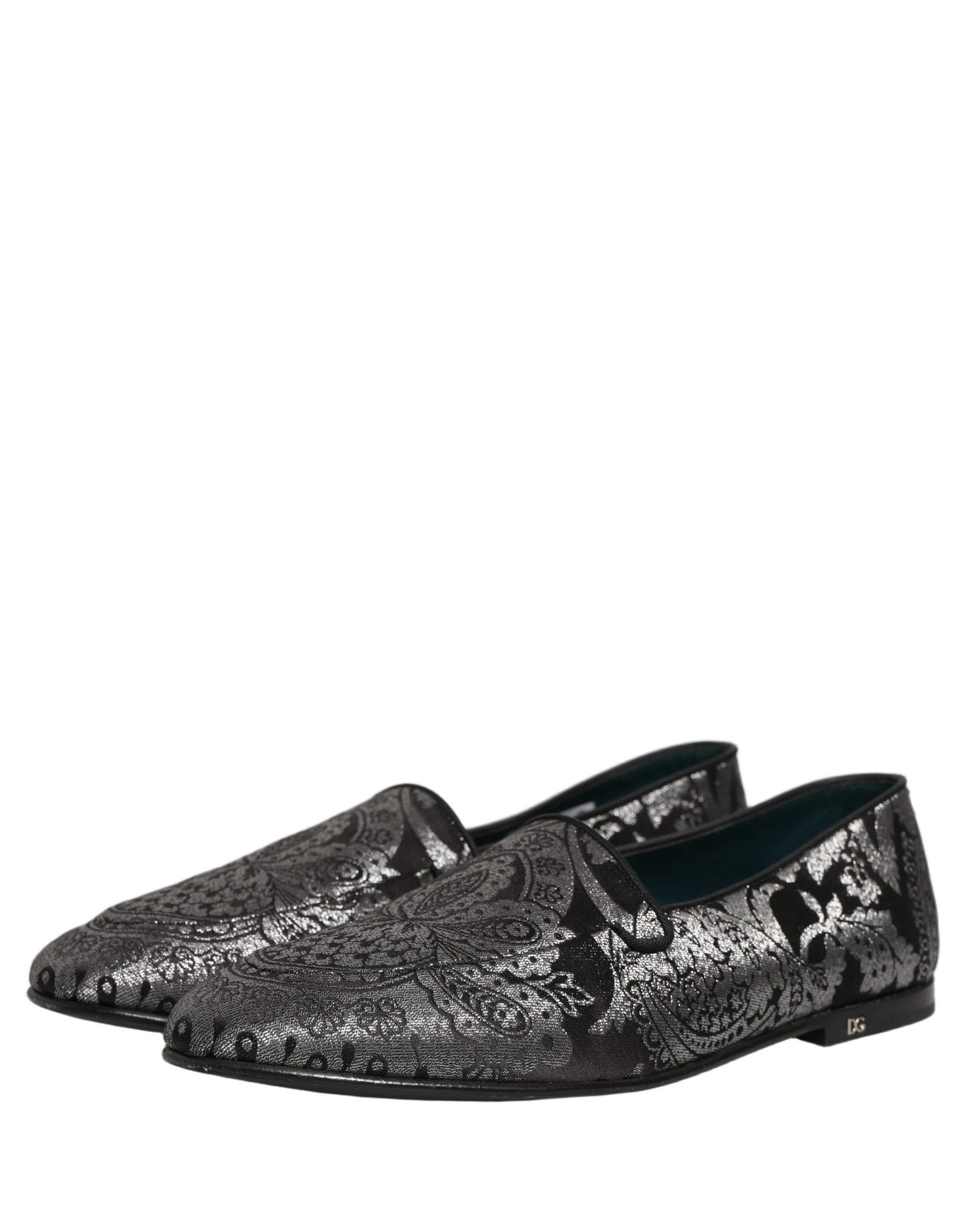 Zapatos Mocasines sin Cordones de Piel Jacquard Plateados Dolce & Gabbana