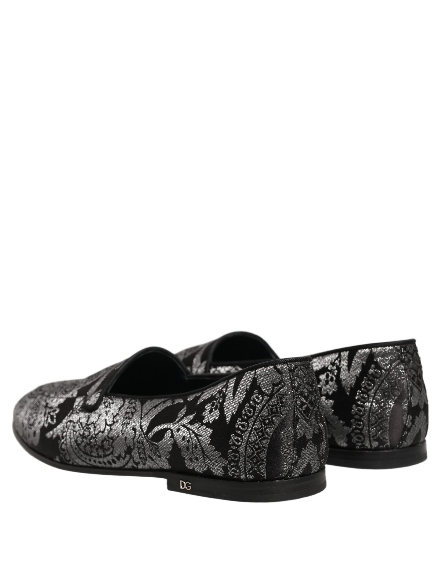 Zapatos Mocasines sin Cordones de Piel Jacquard Plateados Dolce & Gabbana