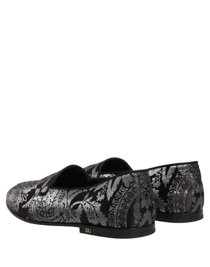 Zapatos Mocasines sin Cordones de Piel Jacquard Plateados Dolce & Gabbana