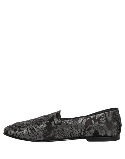 Zapatos Mocasines sin Cordones de Piel Jacquard Plateados Dolce & Gabbana