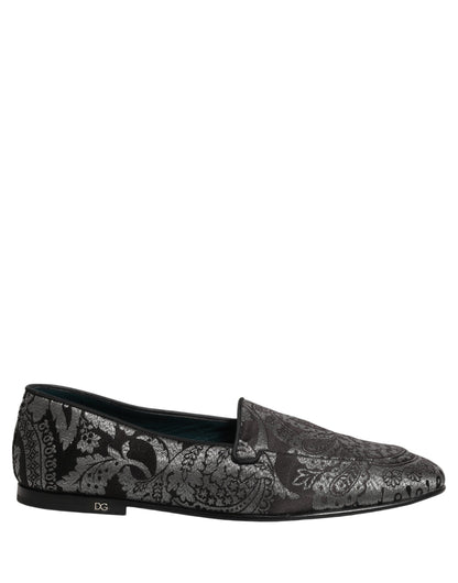 Zapatos Mocasines sin Cordones de Piel Jacquard Plateados Dolce & Gabbana