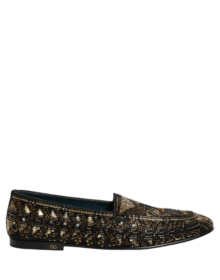 Zapatos Mocasines sin Cordones con Adornos Dorados Negros Dolce & Gabbana