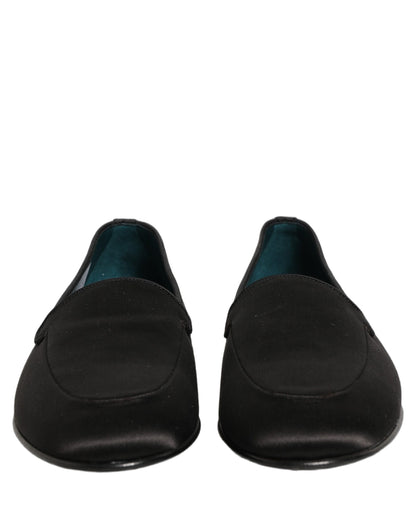Zapatos mocasines planos Dolce & Gabbana de raso negro con logo