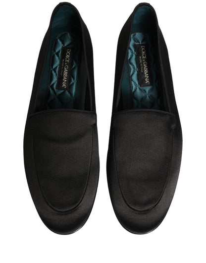 Zapatos mocasines planos Dolce & Gabbana de raso negro con logo