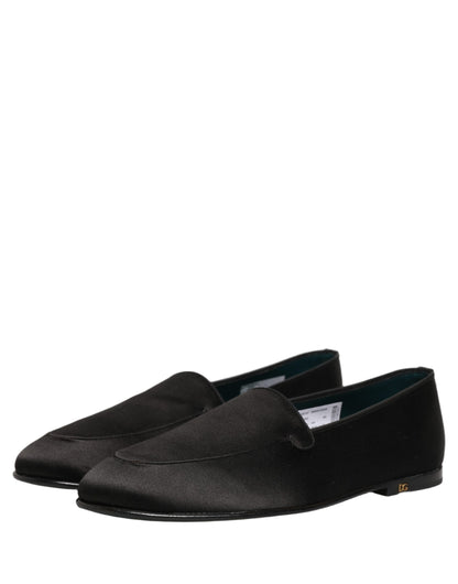Zapatos mocasines planos Dolce & Gabbana de raso negro con logo