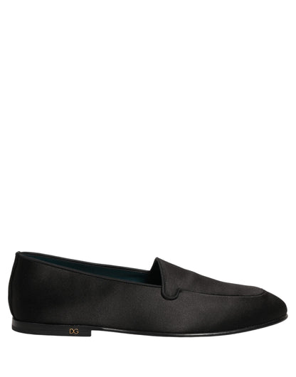 Zapatos mocasines planos Dolce & Gabbana de raso negro con logo