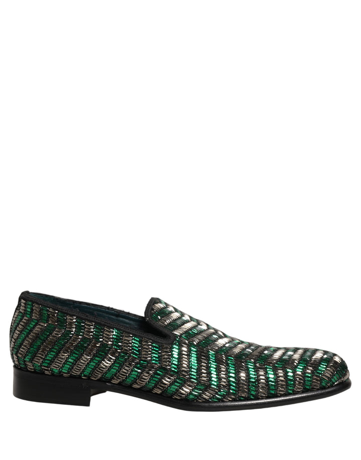 Zapatos mocasines Dolce & Gabbana plateados verdes con adornos