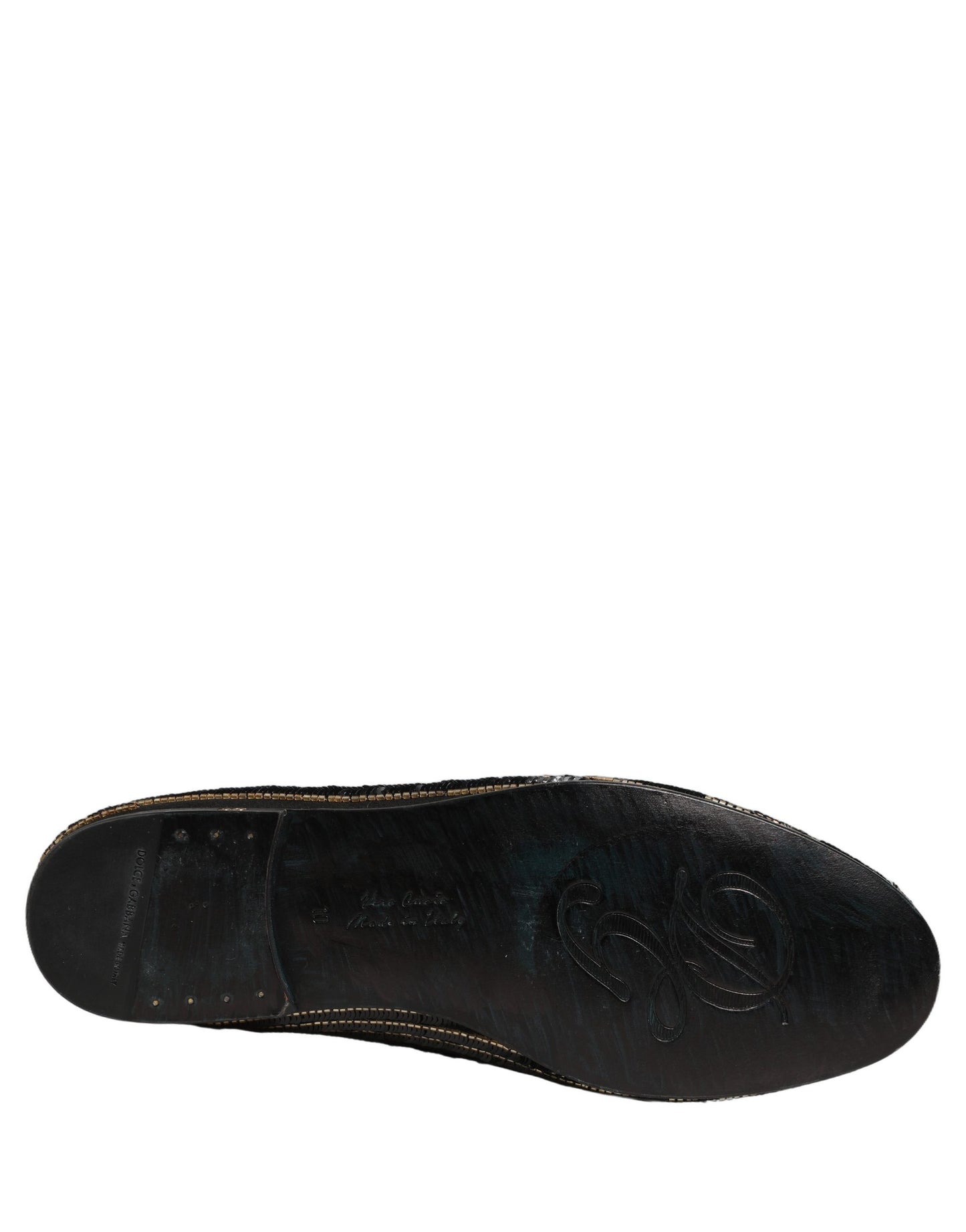 Zapatos mocasines de vestir para hombre Dolce & Gabbana negros dorados con lentejuelas