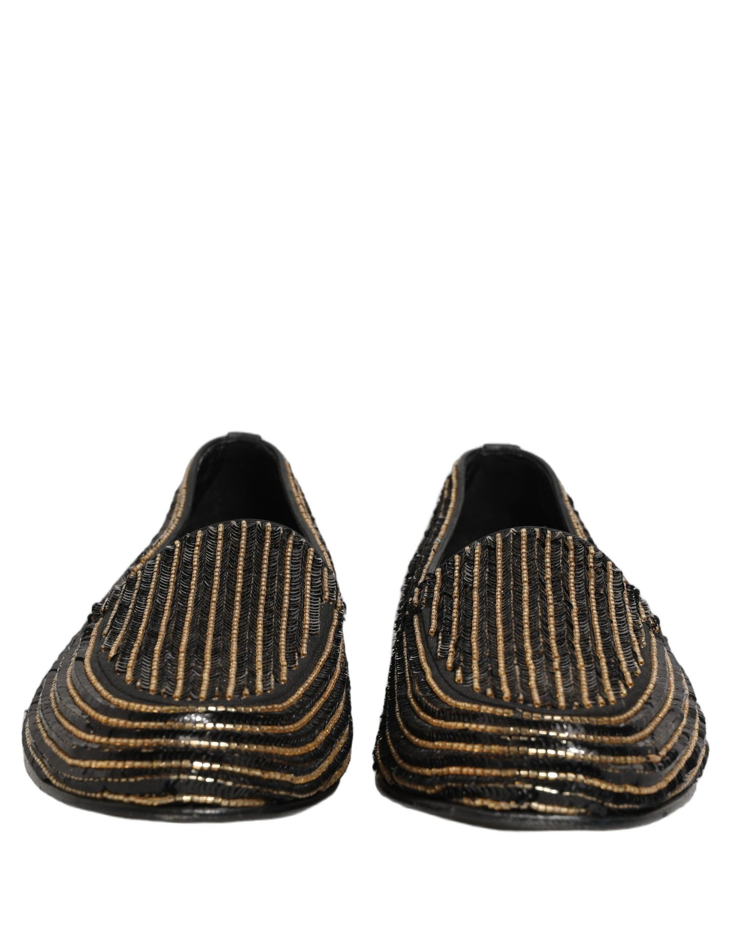 Zapatos mocasines de vestir para hombre Dolce & Gabbana negros dorados con lentejuelas