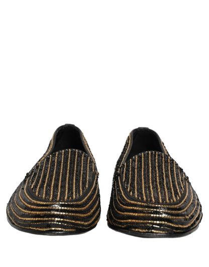 Zapatos mocasines de vestir para hombre Dolce & Gabbana negros dorados con lentejuelas