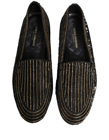Zapatos mocasines de vestir para hombre Dolce & Gabbana negros dorados con lentejuelas