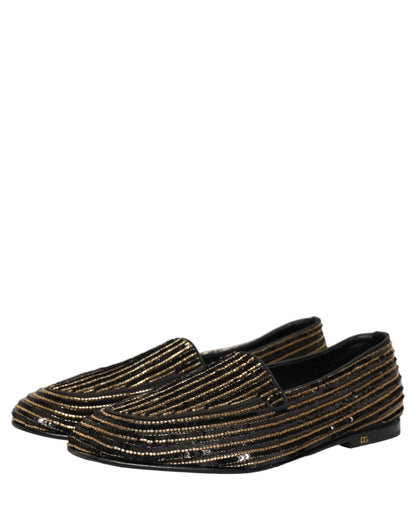 Zapatos mocasines de vestir para hombre Dolce & Gabbana negros dorados con lentejuelas