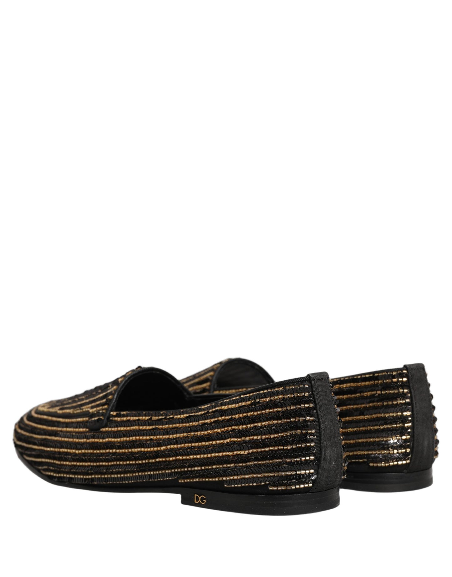 Zapatos mocasines de vestir para hombre Dolce & Gabbana negros dorados con lentejuelas