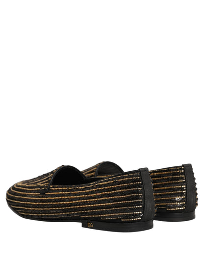 Zapatos mocasines de vestir para hombre Dolce & Gabbana negros dorados con lentejuelas