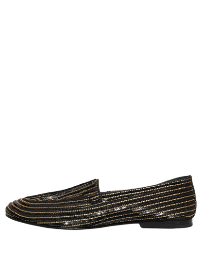 Zapatos mocasines de vestir para hombre Dolce & Gabbana negros dorados con lentejuelas