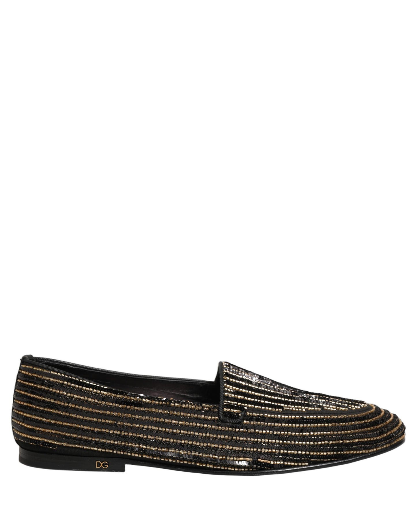 Zapatos mocasines de vestir para hombre Dolce & Gabbana negros dorados con lentejuelas