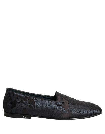 Zapatos Mocasines sin Cordones de Piel Jacquard Plateados Dolce & Gabbana