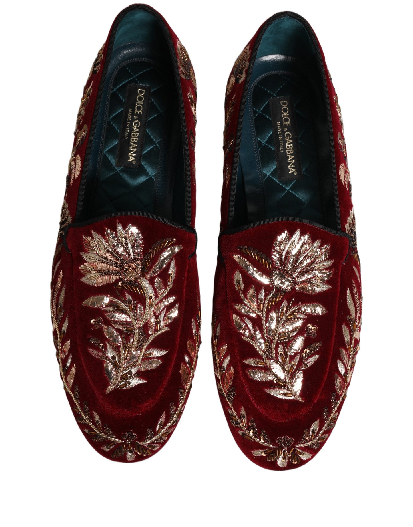 Chaussures mocassins Dolce & Gabbana en velours rouge brodé de fleurs