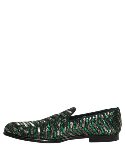 Zapatos mocasines Dolce & Gabbana plateados verdes con adornos