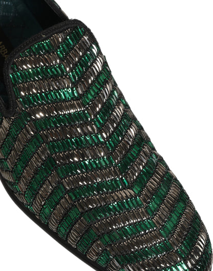 Zapatos mocasines Dolce & Gabbana plateados verdes con adornos