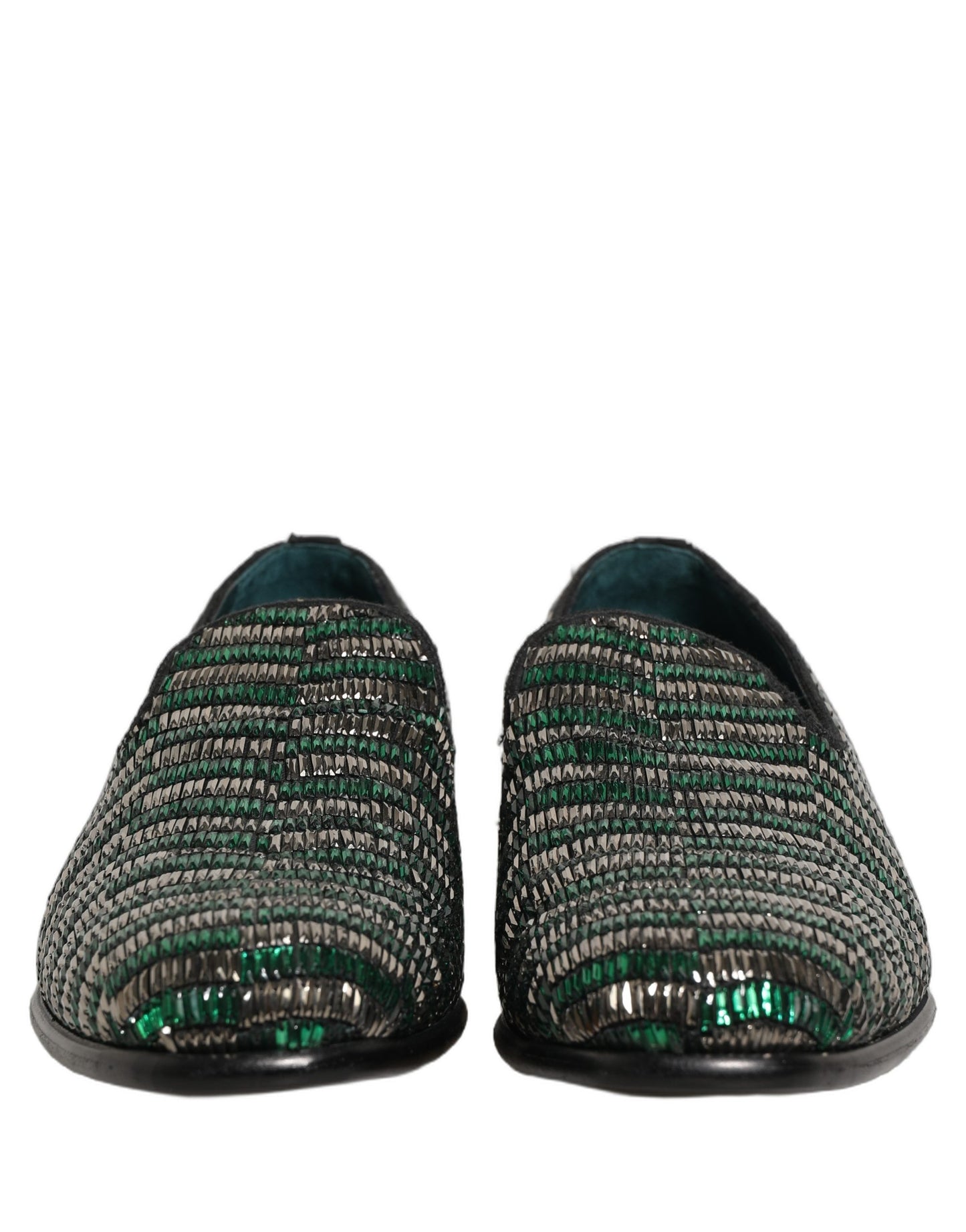 Zapatos mocasines Dolce & Gabbana plateados verdes con adornos