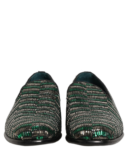 Zapatos mocasines Dolce & Gabbana plateados verdes con adornos
