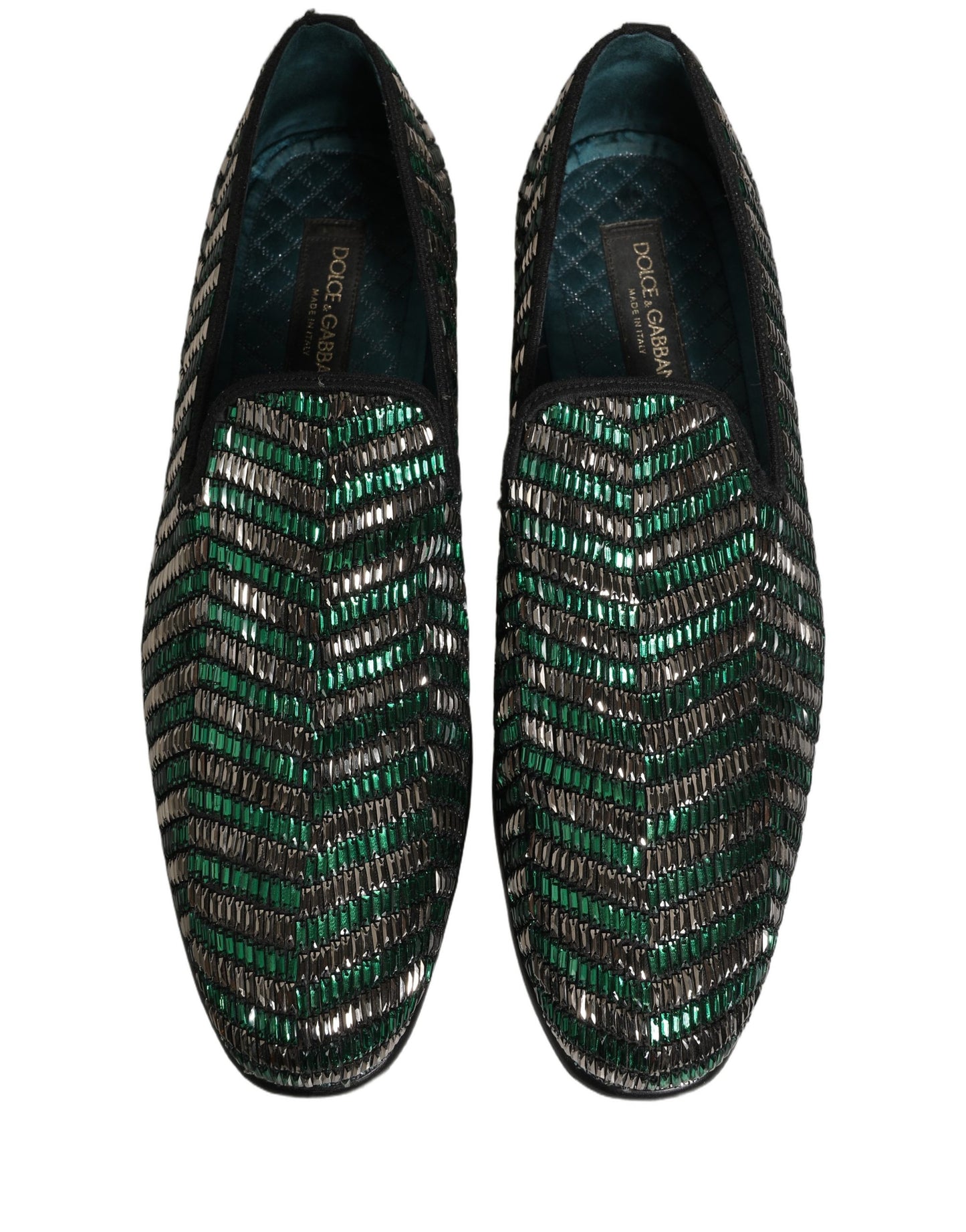 Zapatos mocasines Dolce & Gabbana plateados verdes con adornos