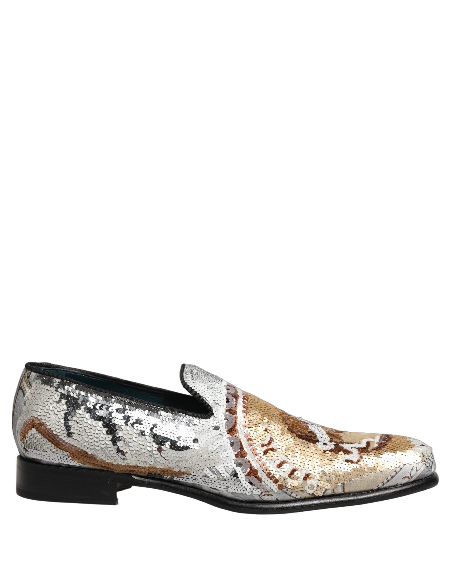 Mocassins à enfiler pailletés en or blanc Dolce & Gabbana