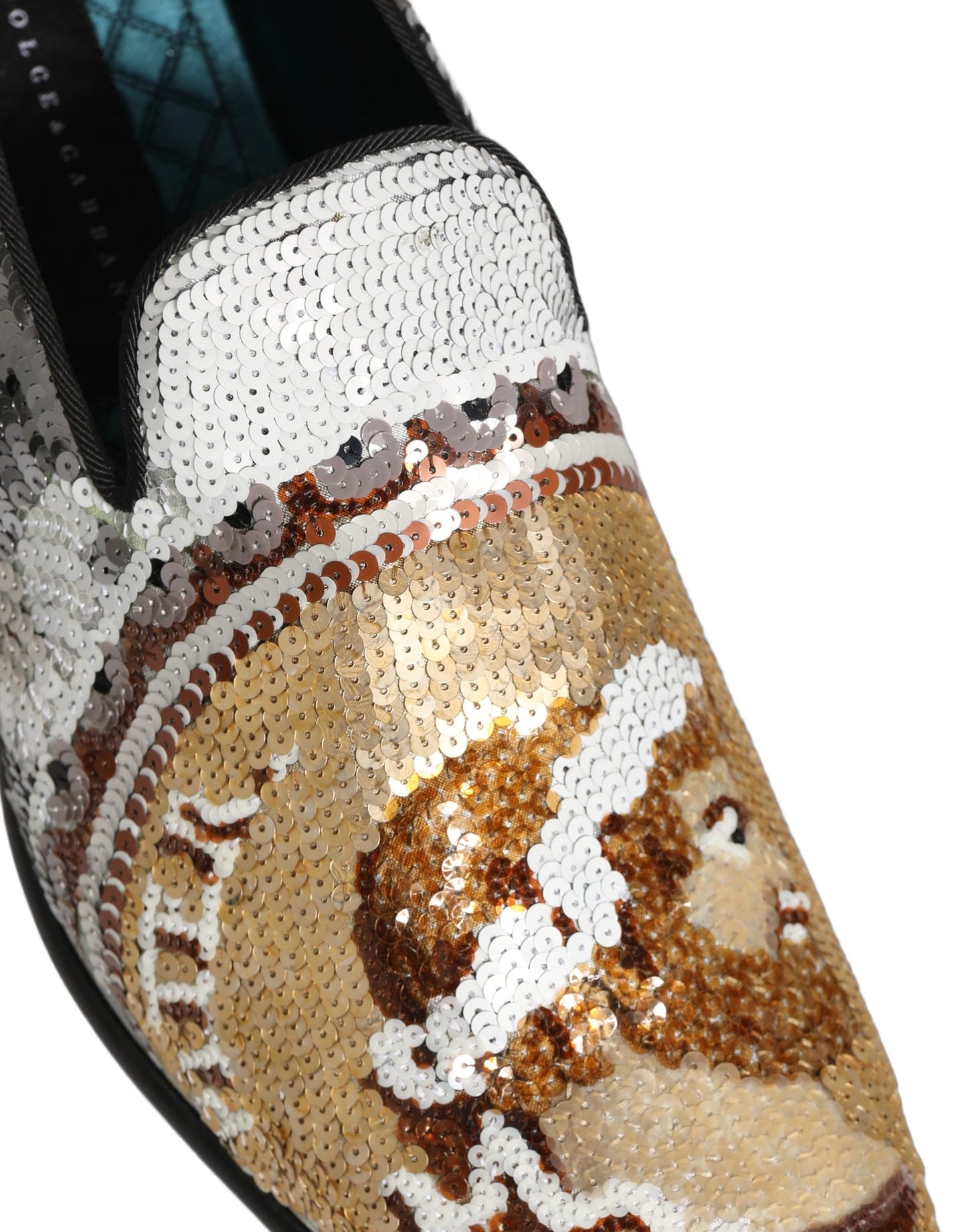Mocassins à enfiler pailletés en or blanc Dolce & Gabbana