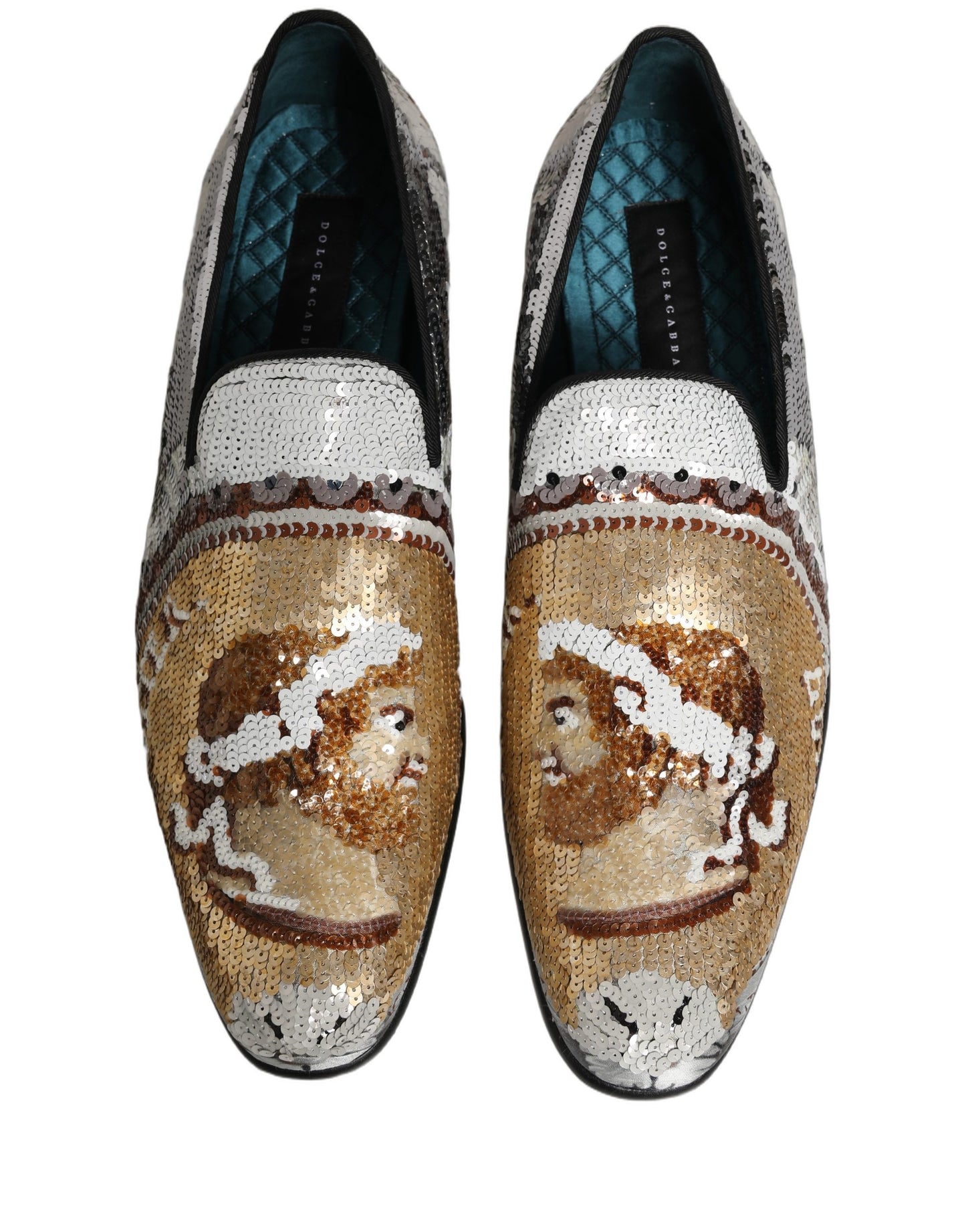 Mocassins à enfiler pailletés en or blanc Dolce & Gabbana