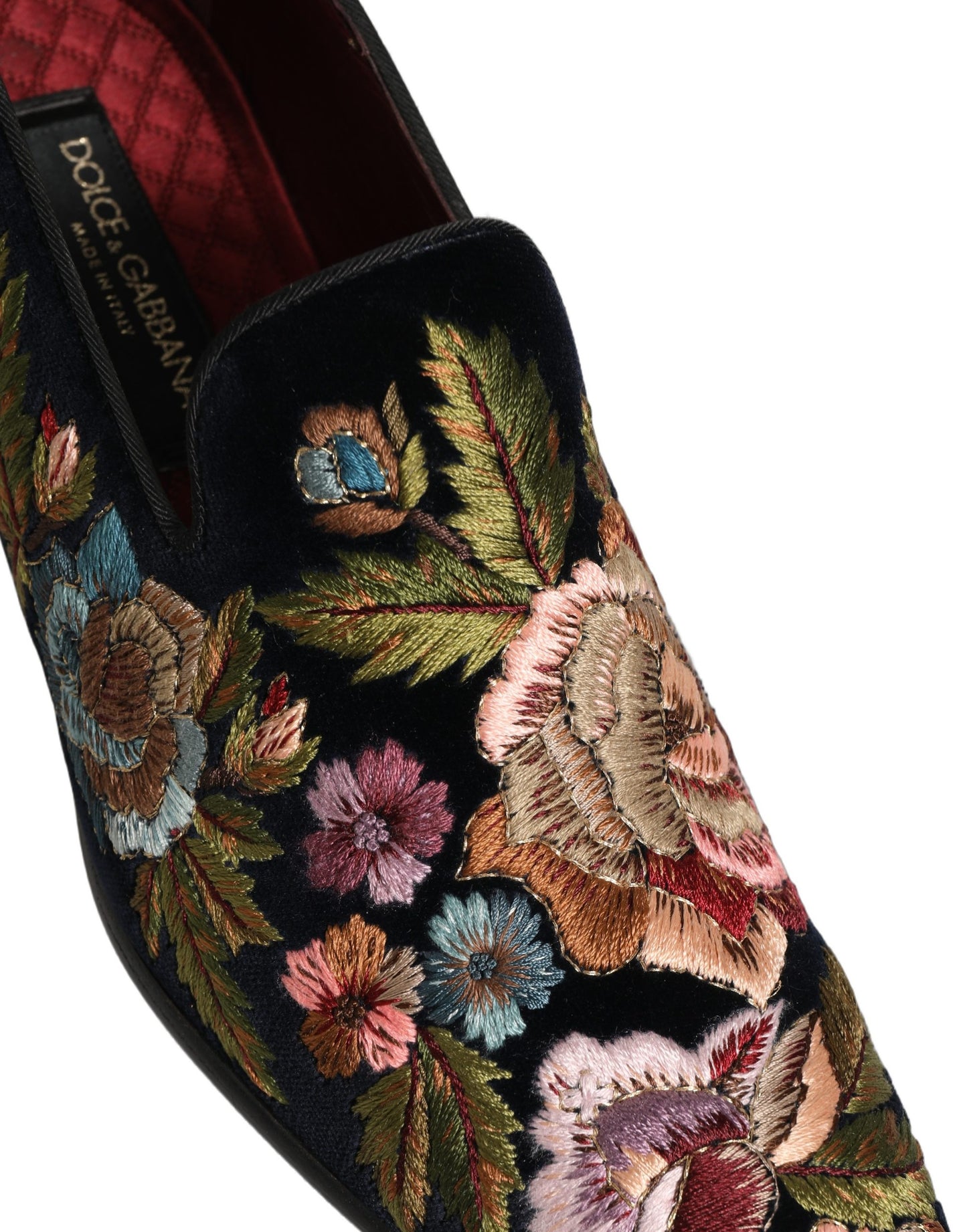 Zapatos Loafers Dolce & Gabbana de terciopelo negro con bordado floral