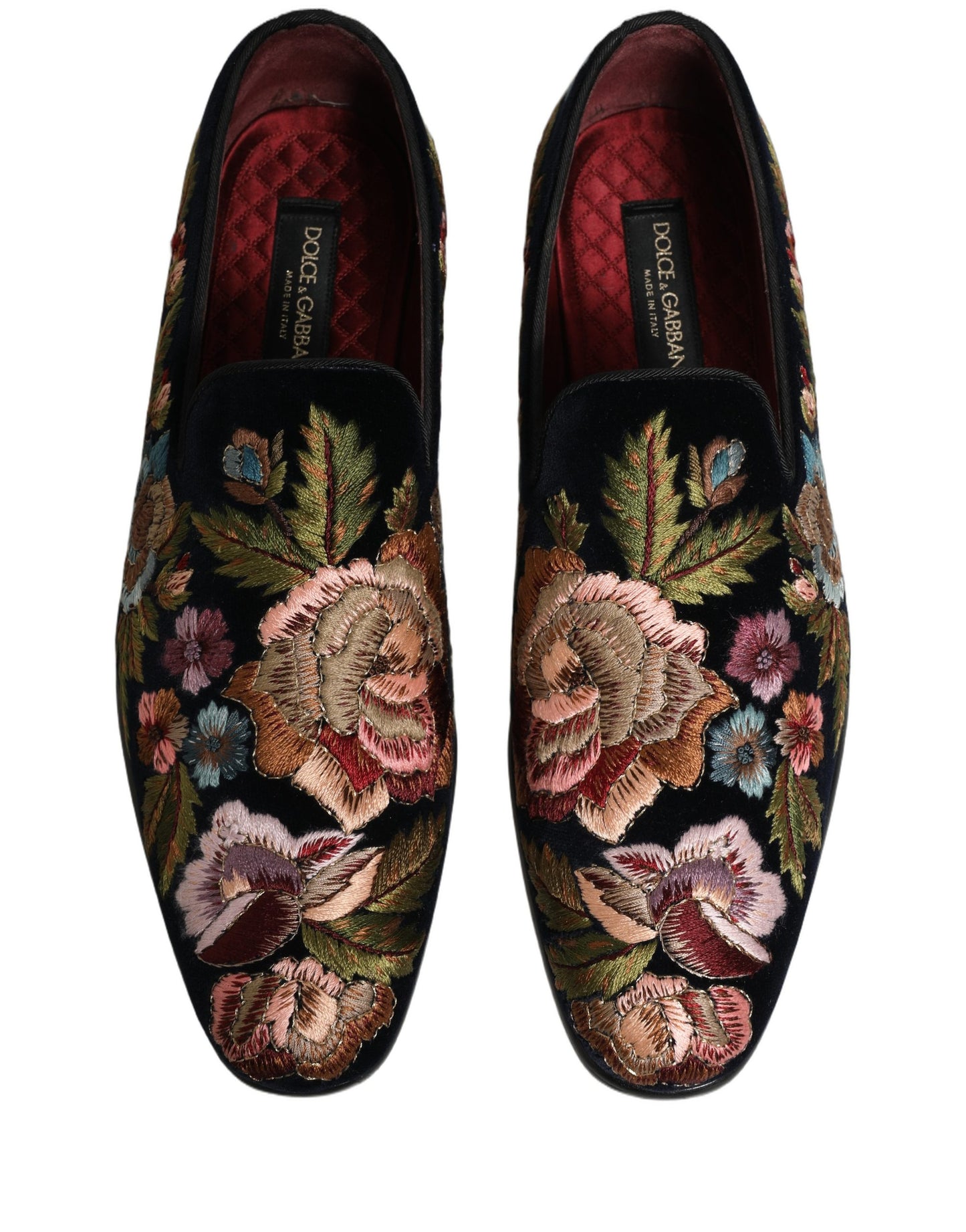 Zapatos Loafers Dolce & Gabbana de terciopelo negro con bordado floral