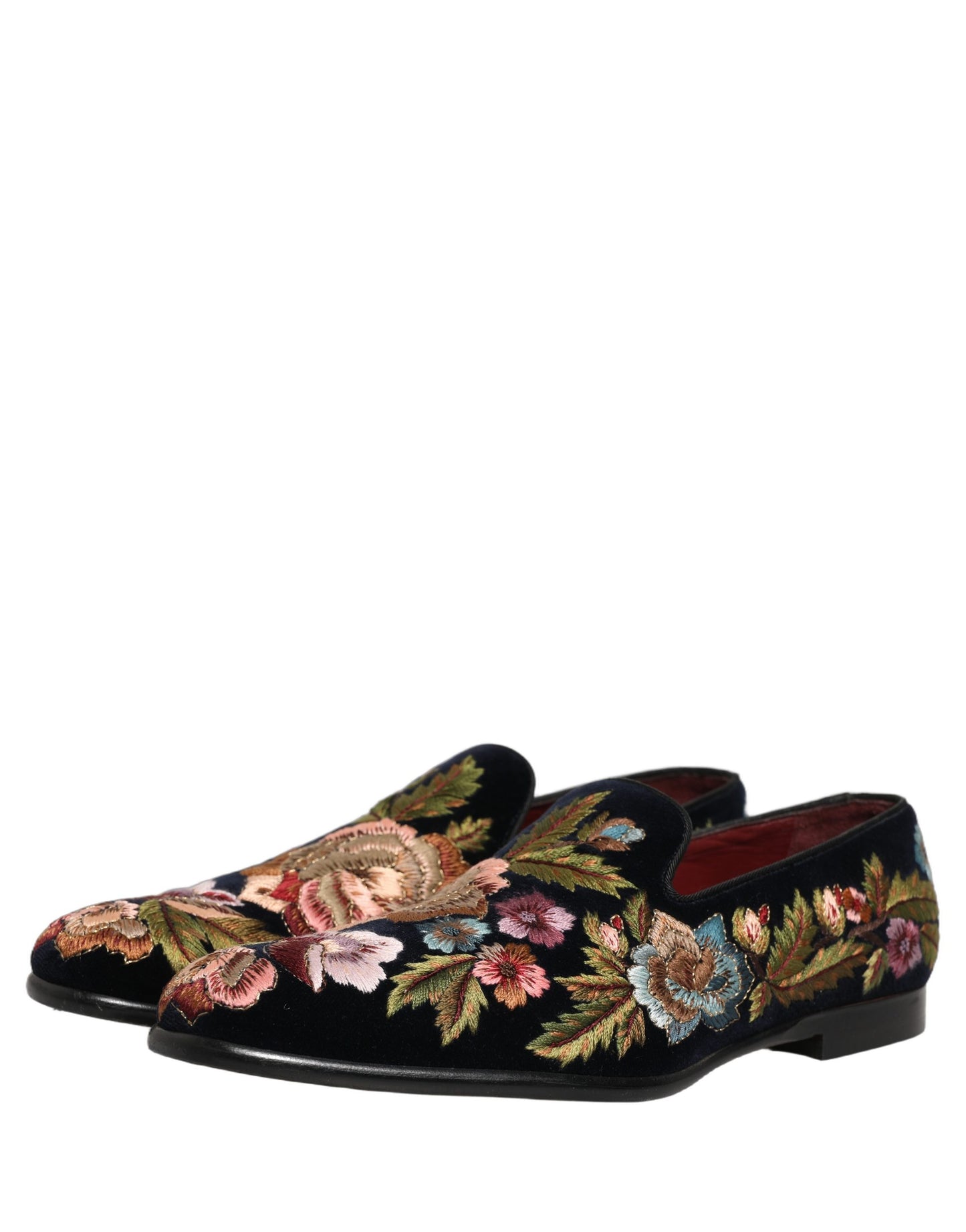 Zapatos Loafers Dolce & Gabbana de terciopelo negro con bordado floral