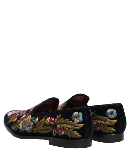 Zapatos Loafers Dolce & Gabbana de terciopelo negro con bordado floral