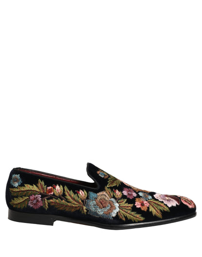 Zapatos Loafers Dolce & Gabbana de terciopelo negro con bordado floral
