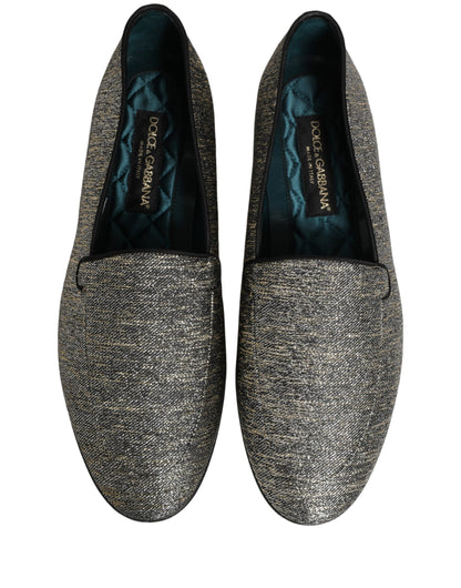 Chaussures Loafers Dolce & Gabbana Grises Pailletées Lurex Logo DG