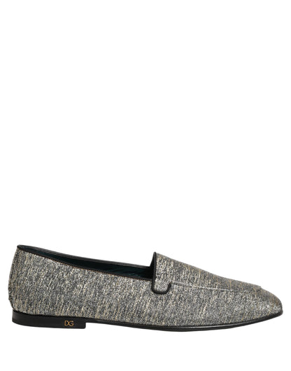Chaussures Loafers Dolce & Gabbana Grises Pailletées Lurex Logo DG