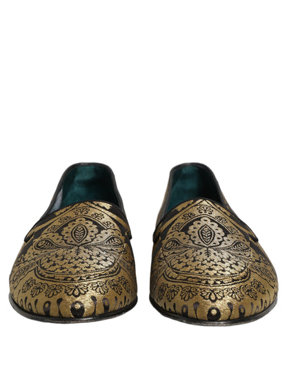 Chaussures Mocassins en Cuir Jacquard Doré Dolce & Gabbana