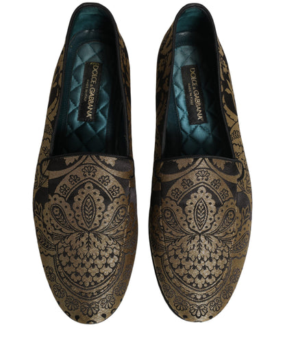 Chaussures Mocassins en Cuir Jacquard Doré Dolce & Gabbana
