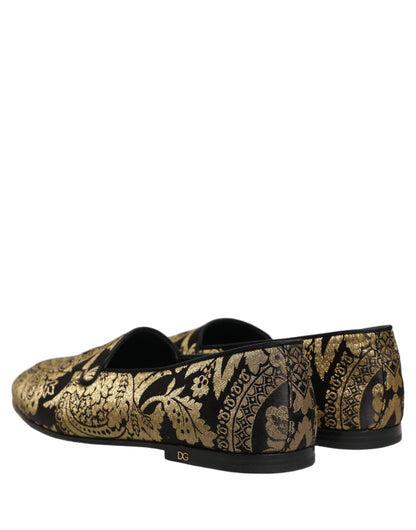 Chaussures Mocassins en Cuir Jacquard Doré Dolce & Gabbana