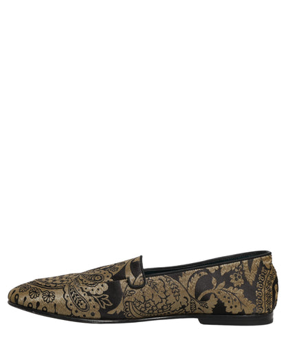 Chaussures Mocassins en Cuir Jacquard Doré Dolce & Gabbana