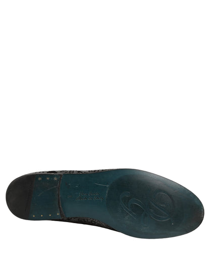 Zapatos Mocasines sin Cordones de Piel Jacquard Plateados Dolce & Gabbana