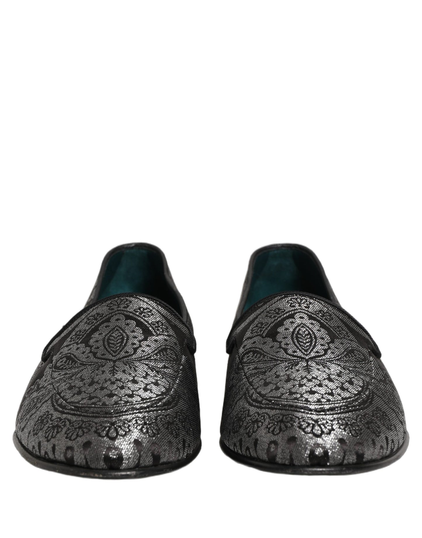 Zapatos Mocasines sin Cordones de Piel Jacquard Plateados Dolce & Gabbana