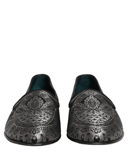 Zapatos Mocasines sin Cordones de Piel Jacquard Plateados Dolce & Gabbana