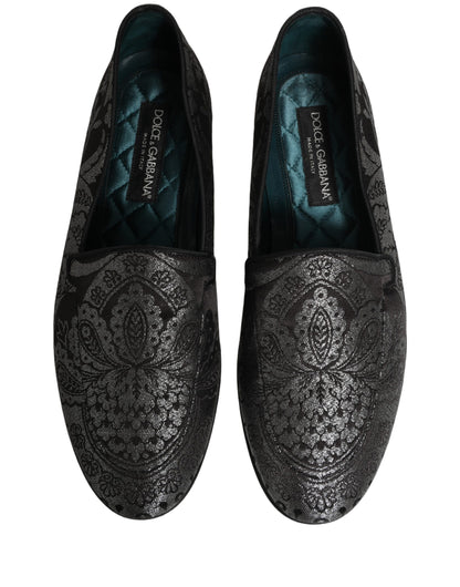 Zapatos Mocasines sin Cordones de Piel Jacquard Plateados Dolce & Gabbana