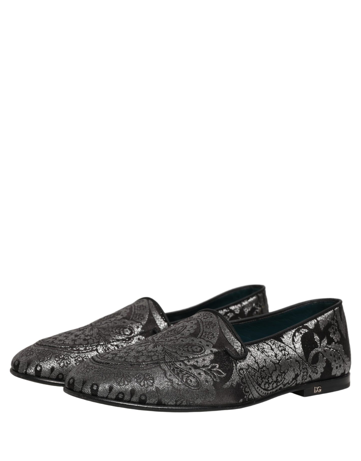 Zapatos Mocasines sin Cordones de Piel Jacquard Plateados Dolce & Gabbana