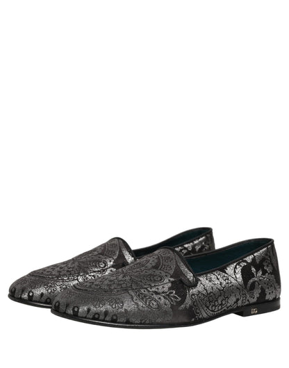 Zapatos Mocasines sin Cordones de Piel Jacquard Plateados Dolce & Gabbana