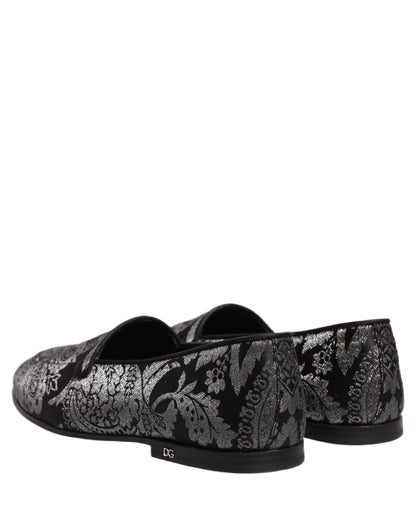 Zapatos Mocasines sin Cordones de Piel Jacquard Plateados Dolce & Gabbana